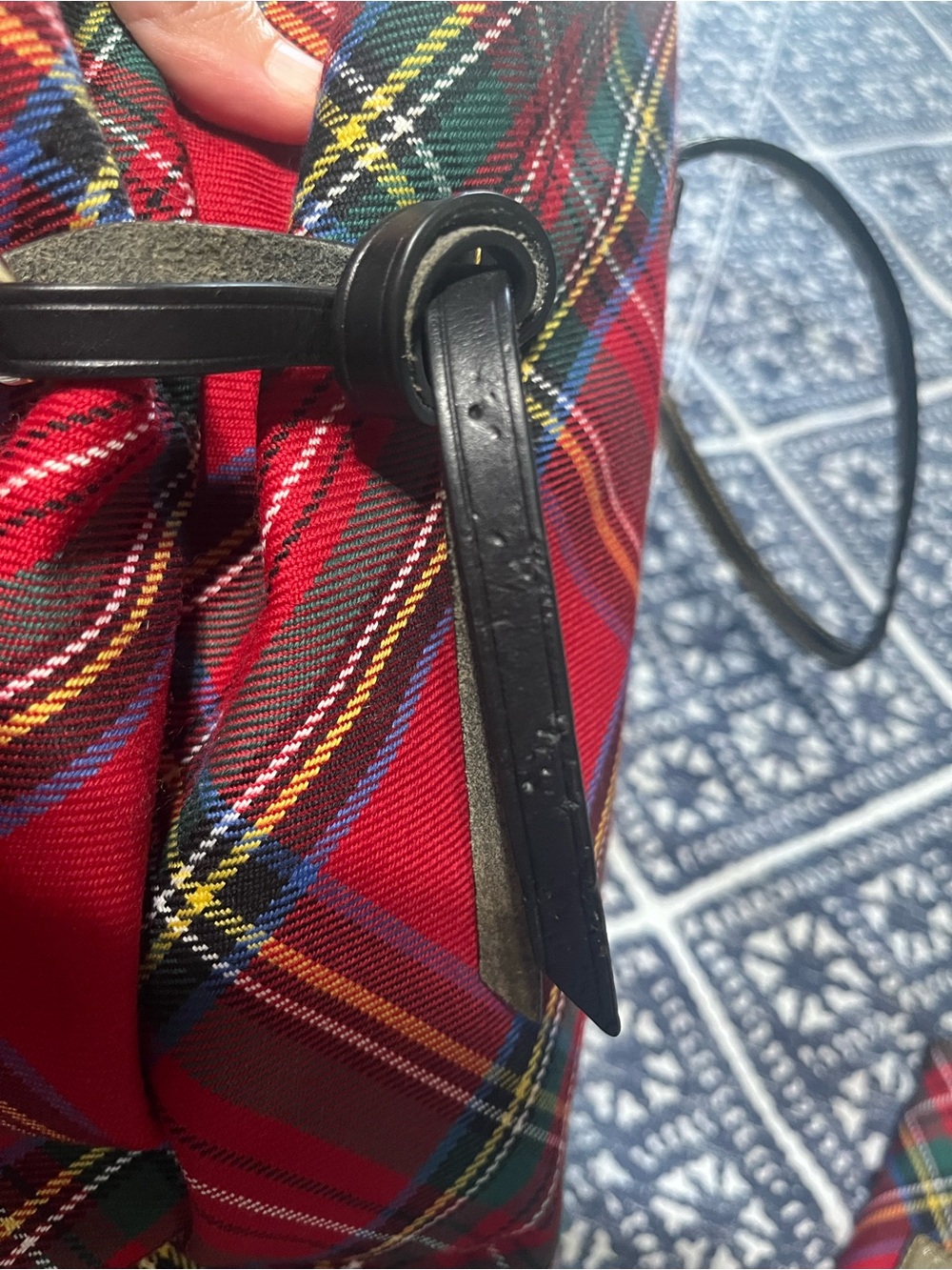 Dooney & Bourke Red TartanTote with Black Leather Handles (Some Interior Marks) - Picture 15 of 16